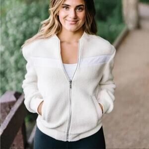 Zyia Active Sherpa Bomber Zip Jacket XL White Cream